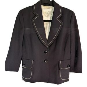 Banana Republic Black Wool Blazer White‎ Piping Size 8 Women's